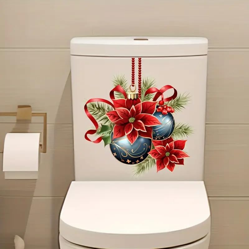 DIDOSOFT ملصقات غطاء مرحاض زهور بوانسيتيا وزينة عيد الميلاد - Image 4